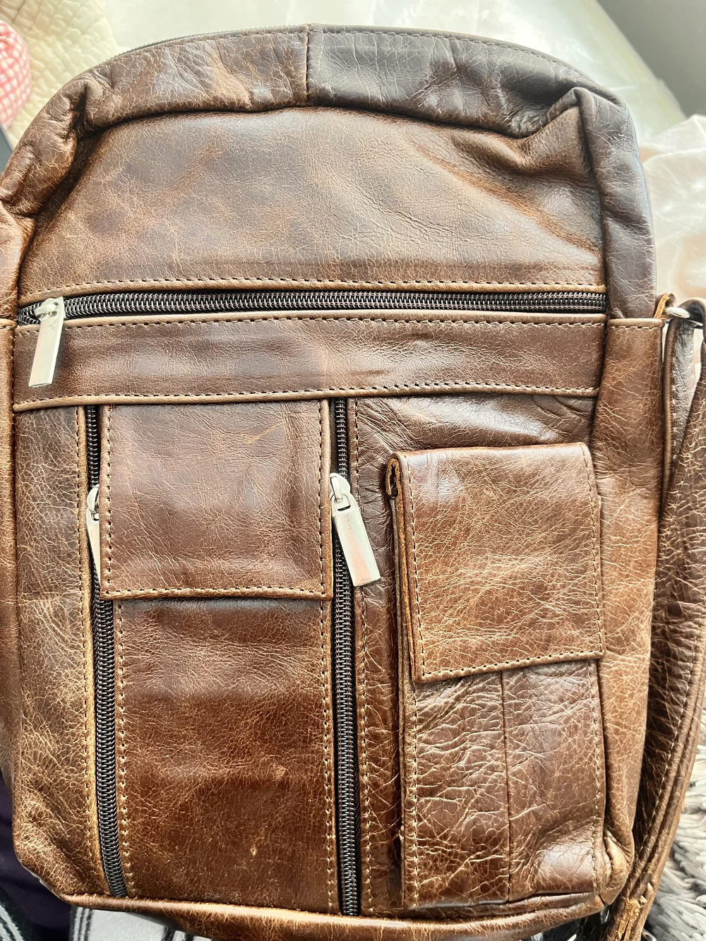 Men's Brown Leather Crossbody Shoulder Bag